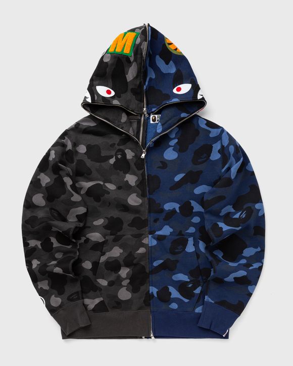 A Bathing Ape COLOR CAMO SEPARATE SHARK FZ HOODIE Black Blue BSTN Store