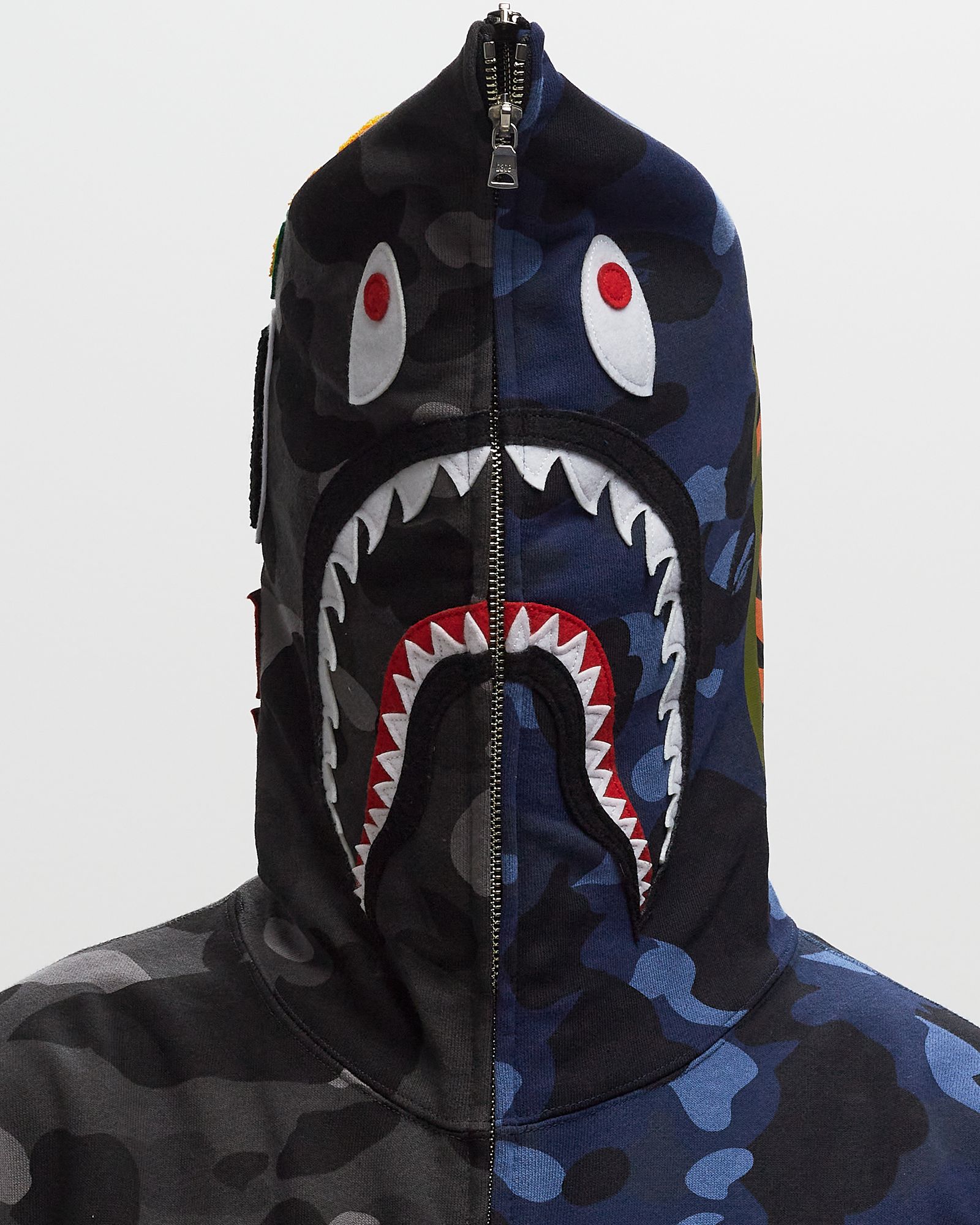 A Bathing Ape COLOR CAMO SEPARATE SHARK FZ HOODIE Black Blue