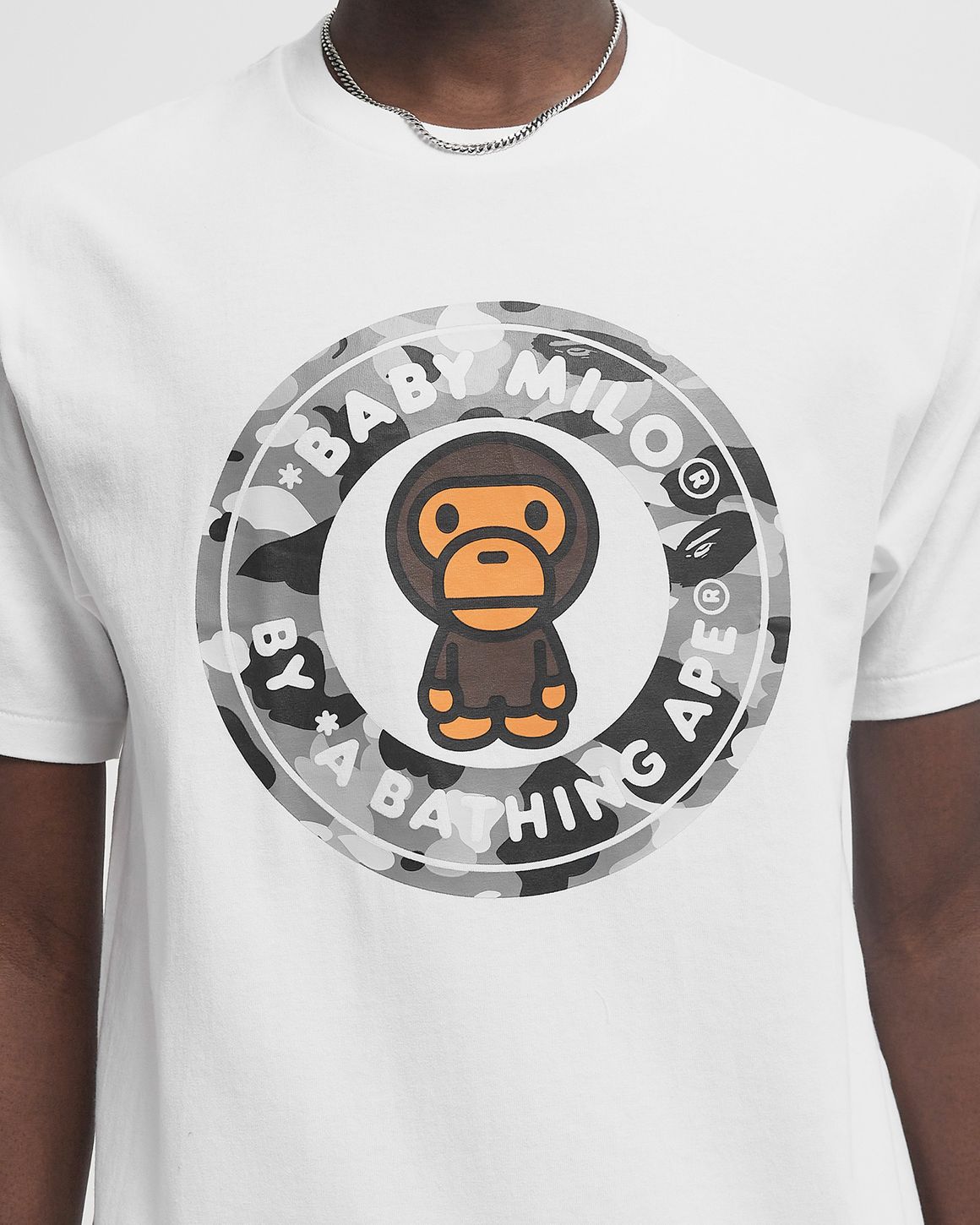 A Bathing Ape 1ST CAMO MILO BUSY WORKS TEE White | BSTN Store A Bathing Ape 1ST CAMO MILO BUSY WORKS TEE White | BSTN Store
