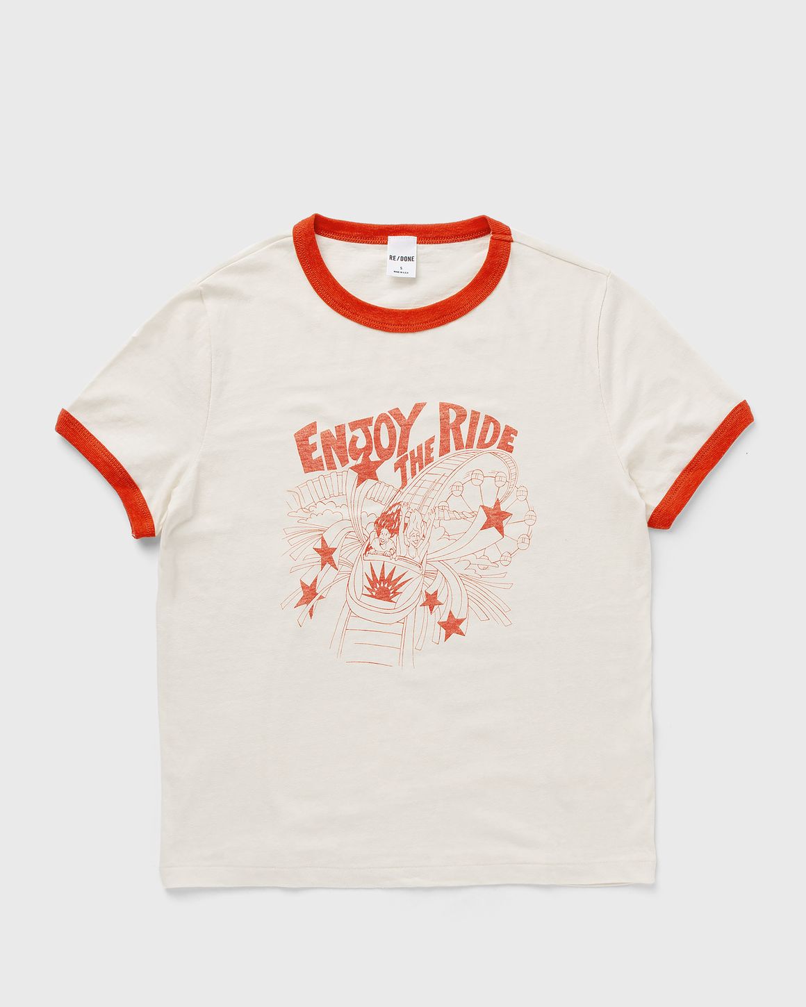 Re/Done RINGER TEE ENJOY THE RIDE Orange/White | BSTN Store
