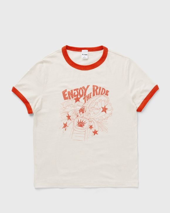 Re/Done RINGER TEE ENJOY THE RIDE Orange/White - VINTAGE IVORY/SCARLETT