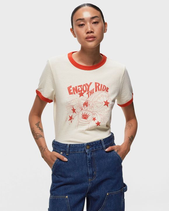 Re/Done RINGER TEE ENJOY THE RIDE Orange/White - VINTAGE IVORY/SCARLETT