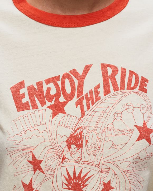 Re/Done RINGER TEE ENJOY THE RIDE Orange/White - VINTAGE IVORY/SCARLETT