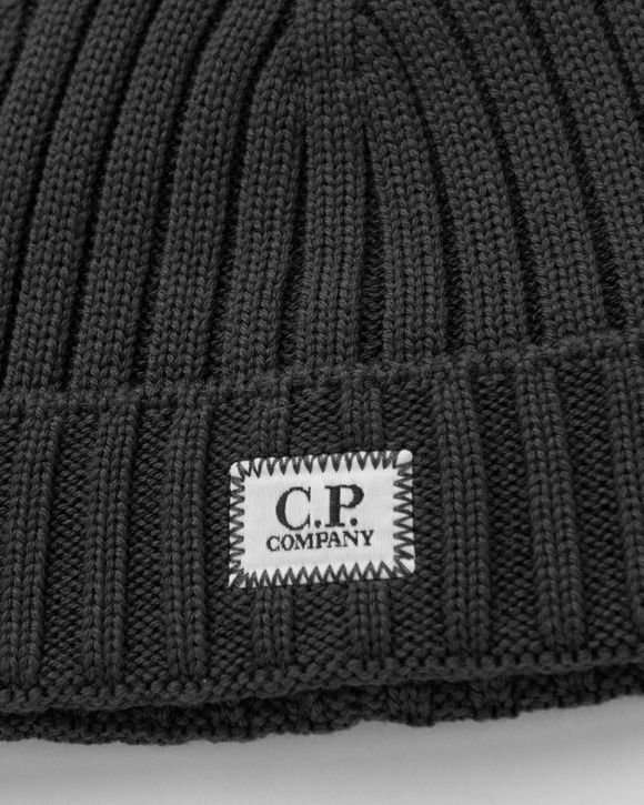 C.P. Company EXTRA FINE MERINO WOOL LOGO BEANIE Grey BSTN Store