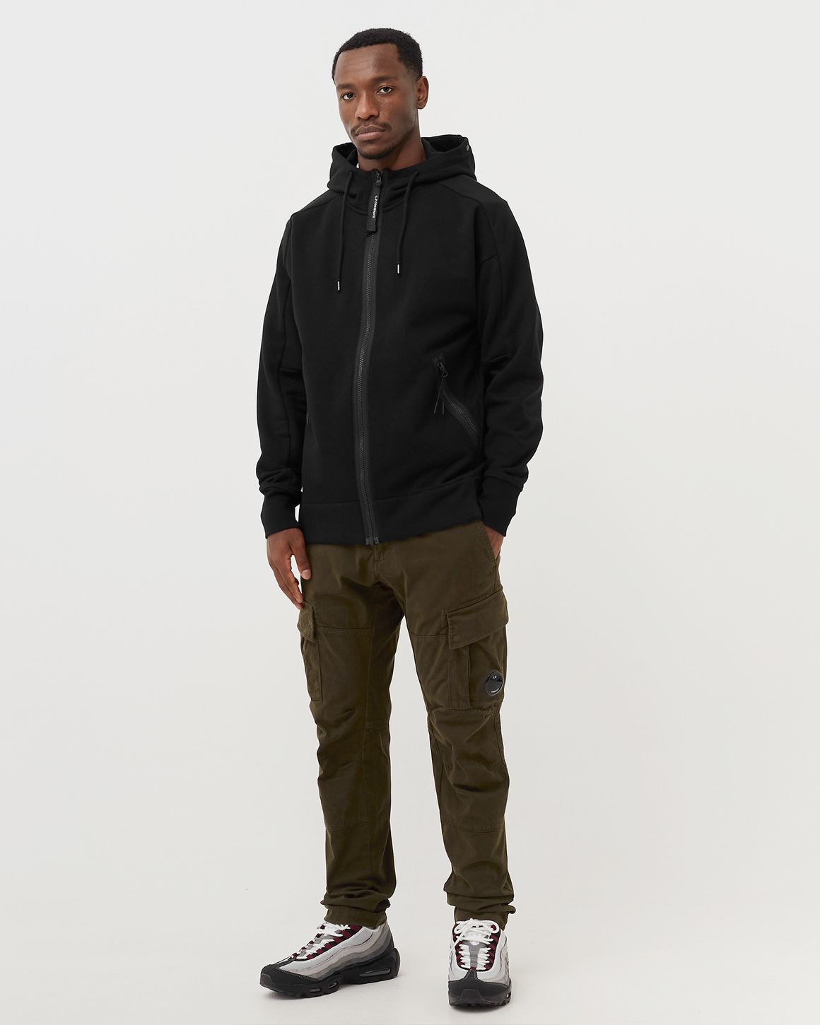 C.P. Company DIAGONAL RAISED FLEECE GOOGLE HOODIE Black