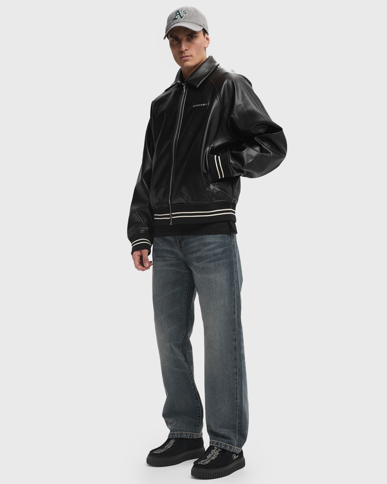 DISTRESSED LEATHER BOMBER JACKET