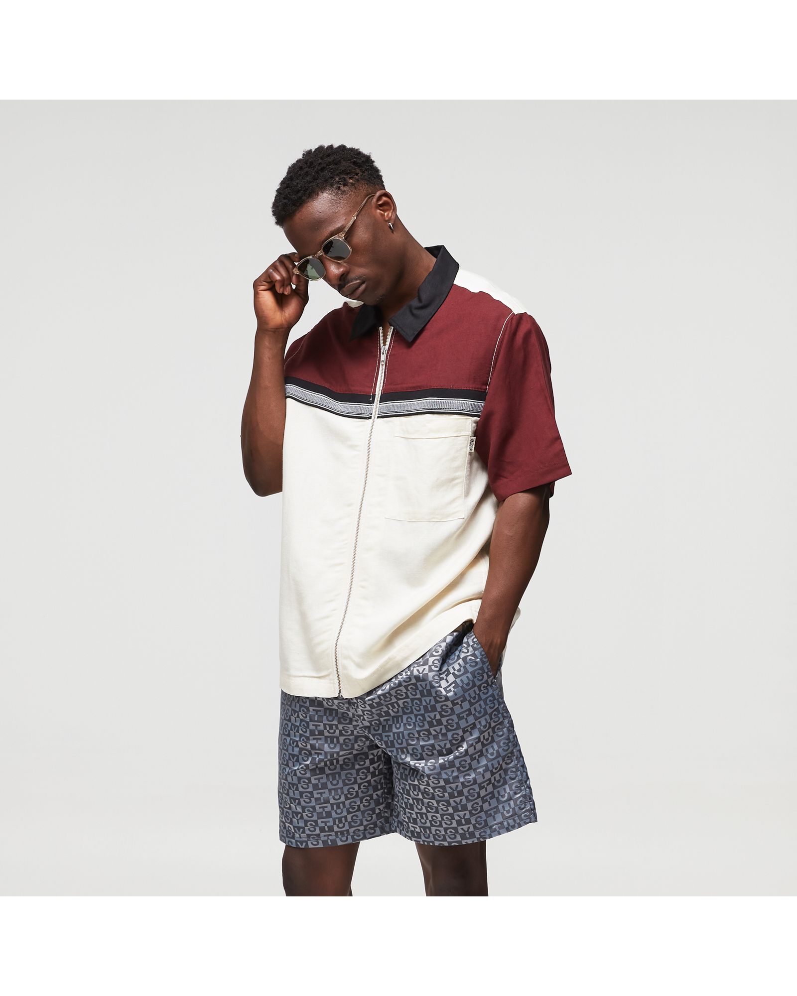 Color Block Zip Work Shirt