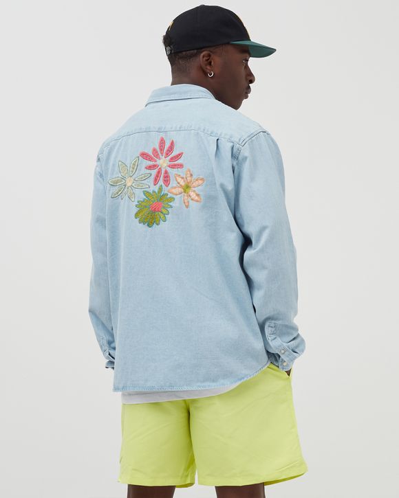 Floral embroidered denim store shirt