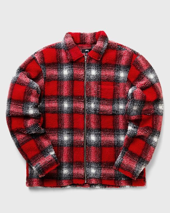 Stussy Shadow Plaid Sherpa Zip Shirt Red