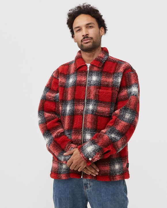 Shadow Plaid Sherpa Zip Shirt - red