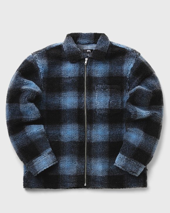 Stussy Shadow Plaid Sherpa Zip Shirt Blue | BSTN Store