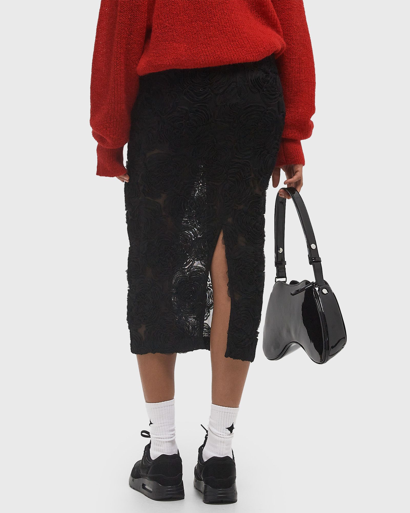 Flower Mesh Pencil Skirt