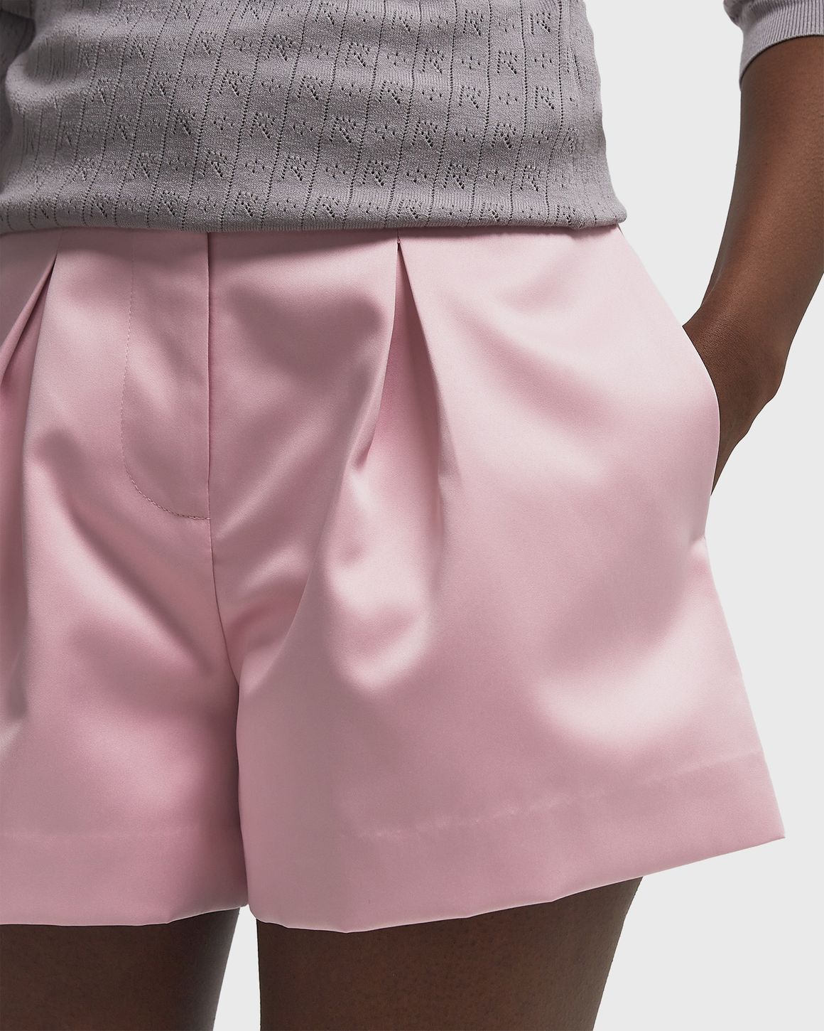 ROTATE Birger Christensen Satin Highwaisted Shorts Pink