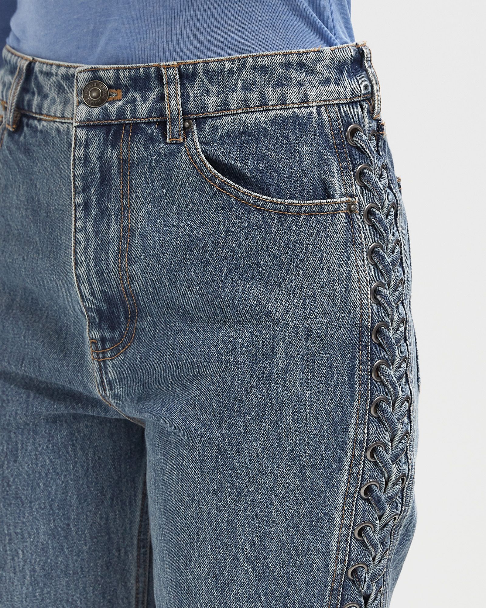 LACED STRAIGHT LEG JEANS