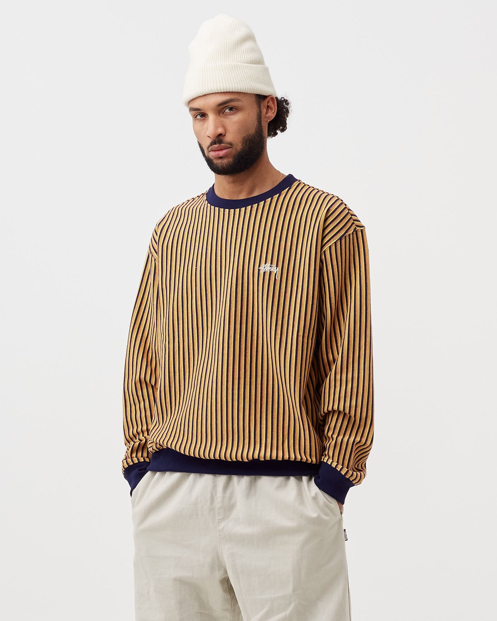 Vertical Dot Striped Crew Sweater