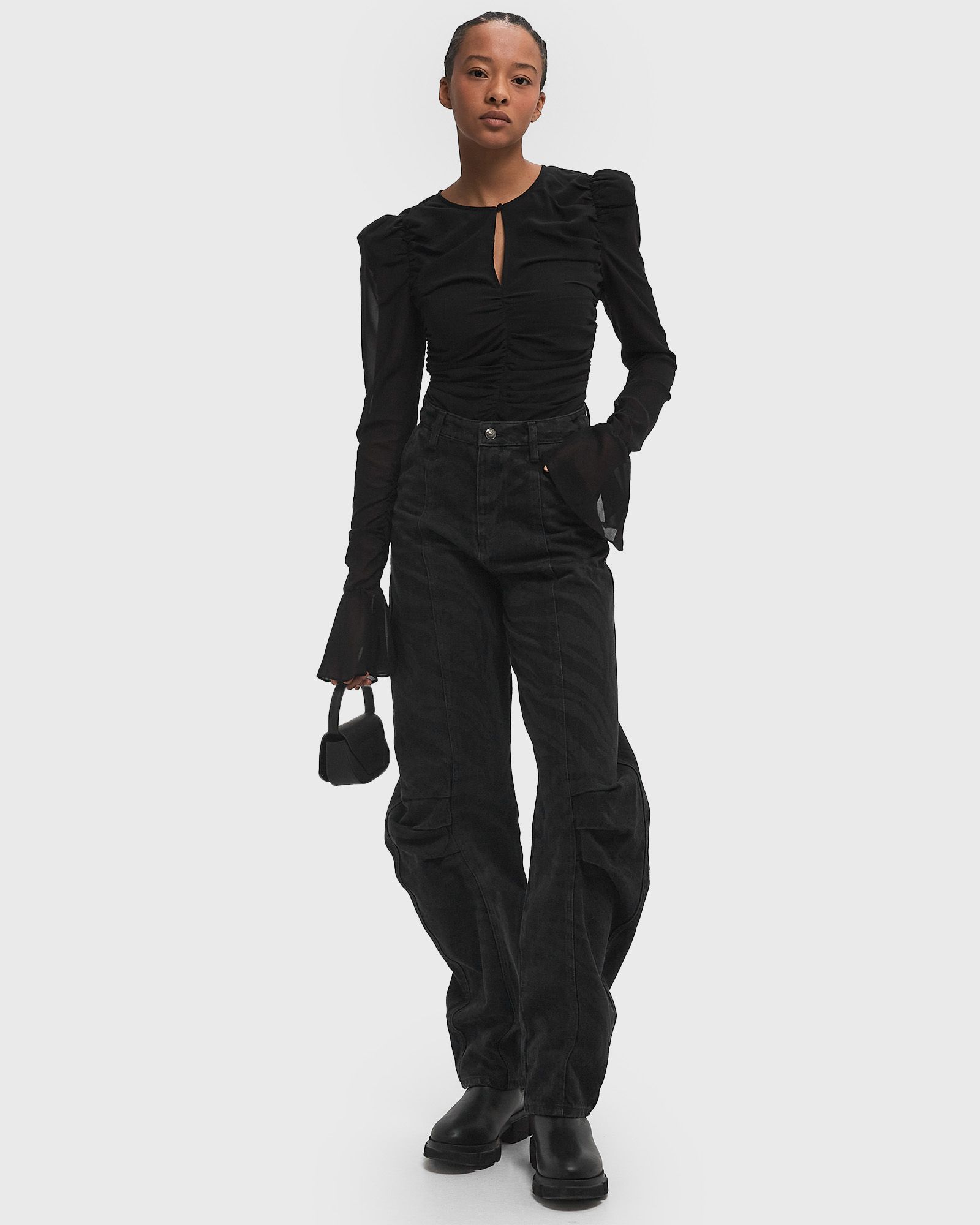 Kegøn 20XX uniform size2 ROTATE Birger Christensen Chiffon Longsleeved Top Black