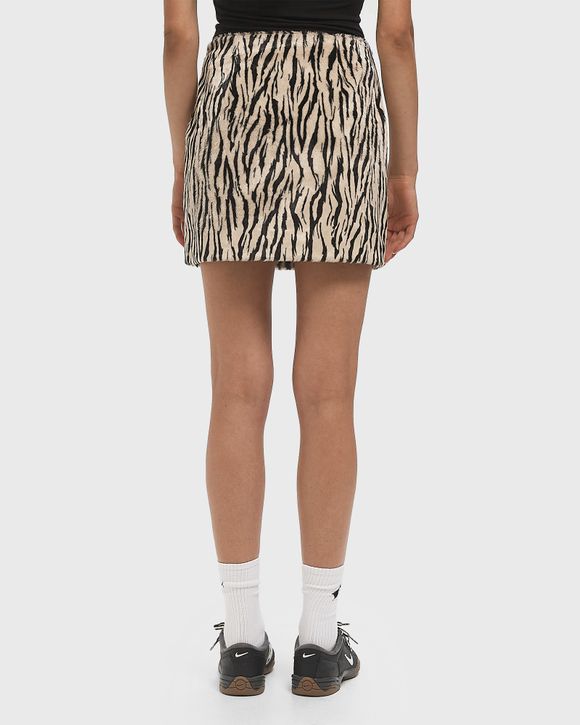 ROTATE Birger Christensen PRINTED FAUX FUR SKIRT Black/Beige
