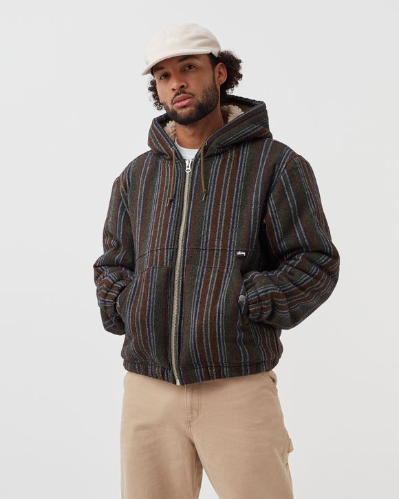 Stussy Wool Stripe Work Jacket Green - olive