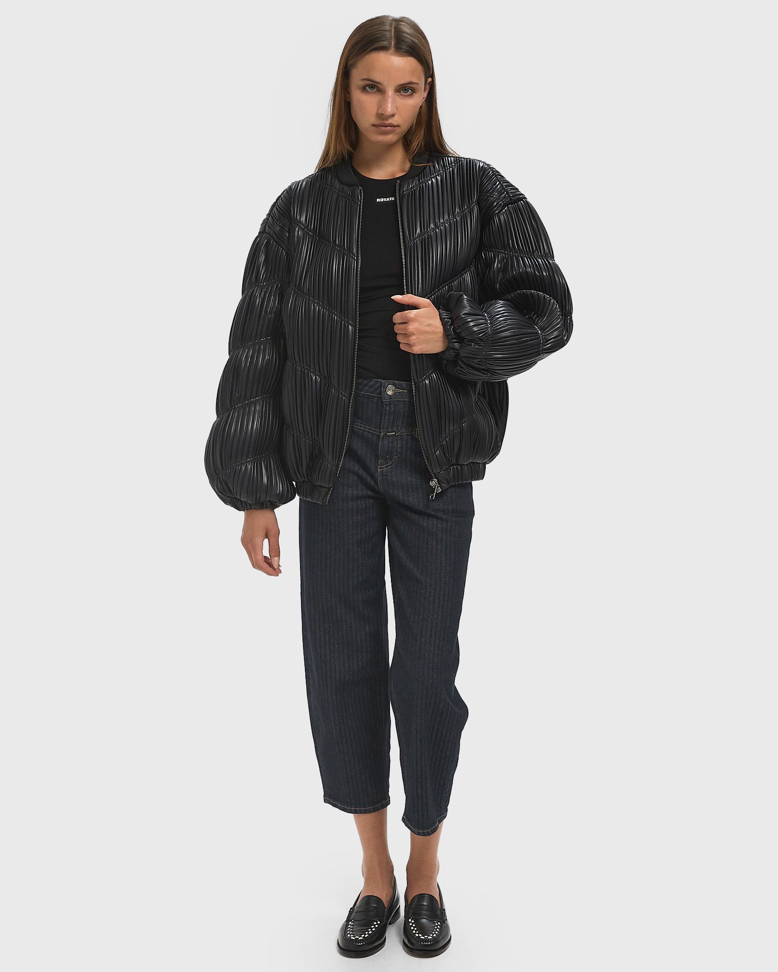 ROTATE Birger Christensen PLEATED BOMBER JACKET Black | BSTN