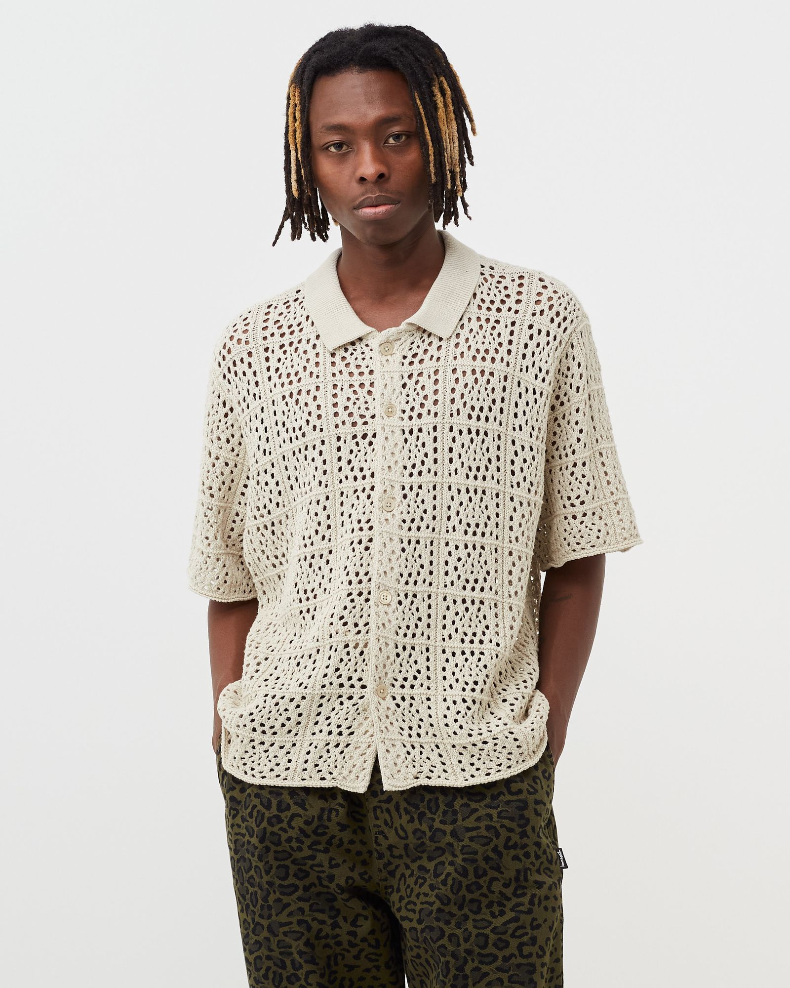 トップス Stussy crochet knit shirts NEW Stussy Crochet Knit Shirt Natural Cotton short sleeve XL