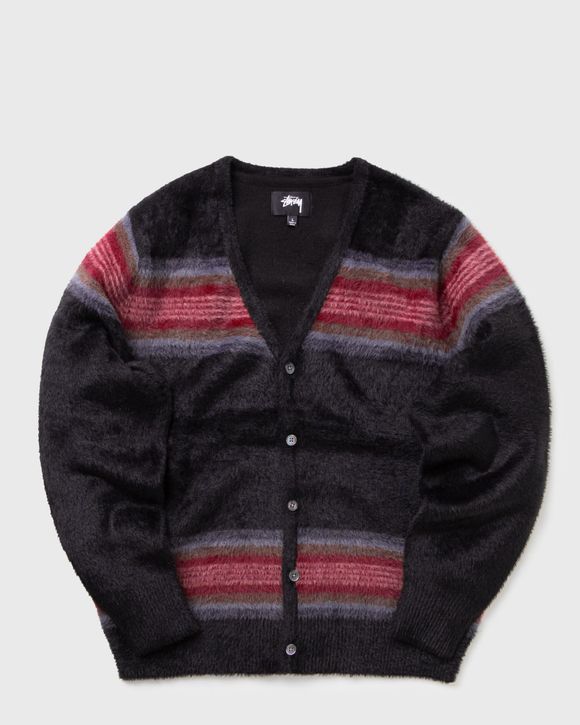 Stussy Stripe Shaggy Cardigan Black - black