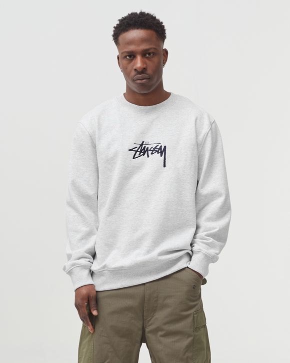 Stussy STOCK EMBROIDERED CREW SWEATSHIRT Grey - ash heather