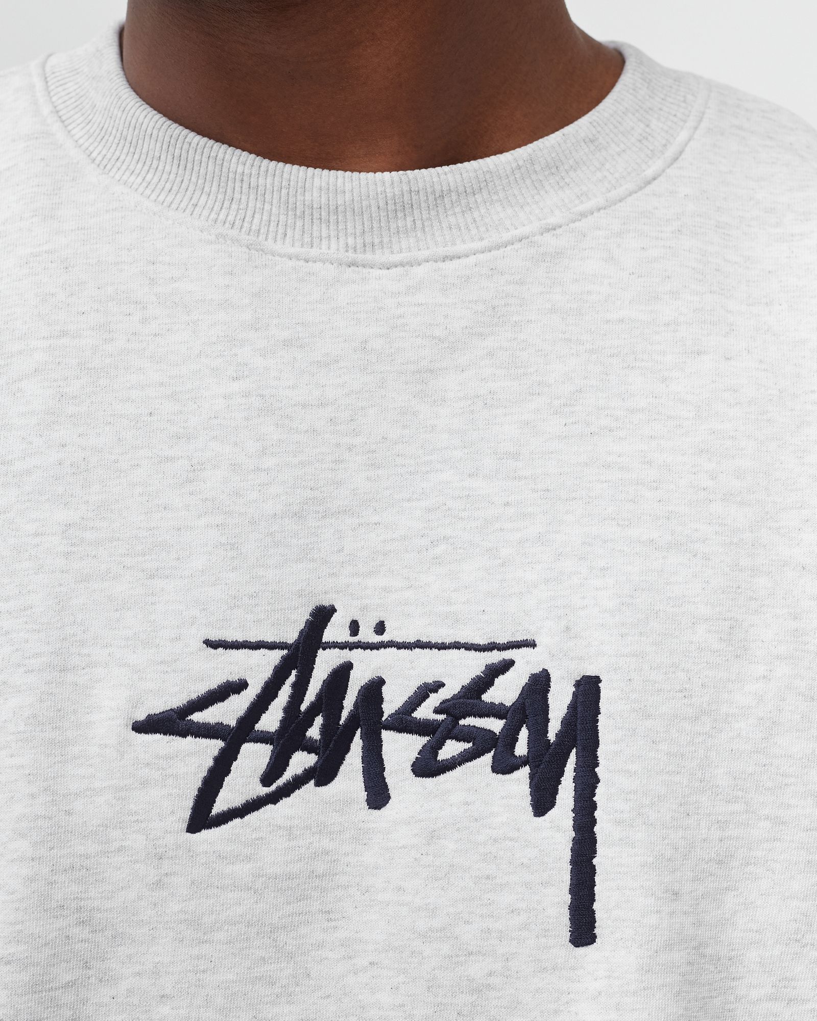Stussy STOCK EMBROIDERED CREW SWEATSHIRT Grey | BSTN Store