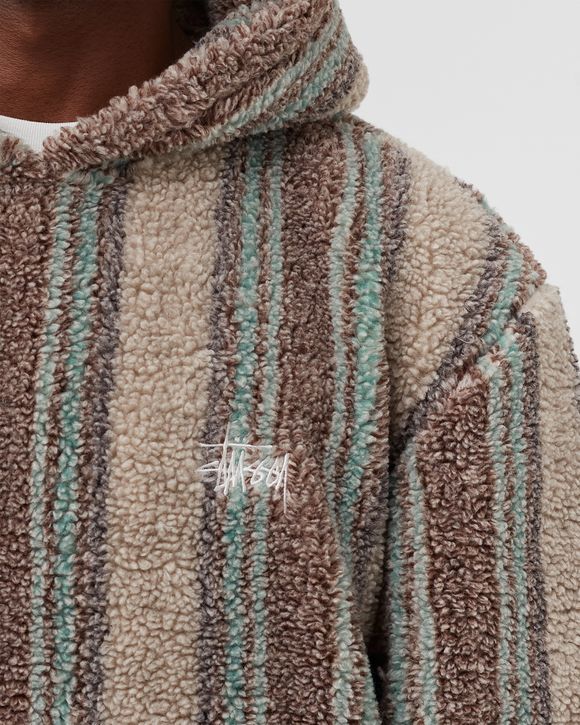 Stussy Stripe Sherpa Hoodie Brown - tan