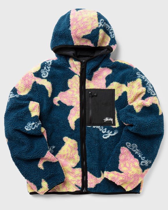 Floral Sherpa Hood Jacket - dark teal