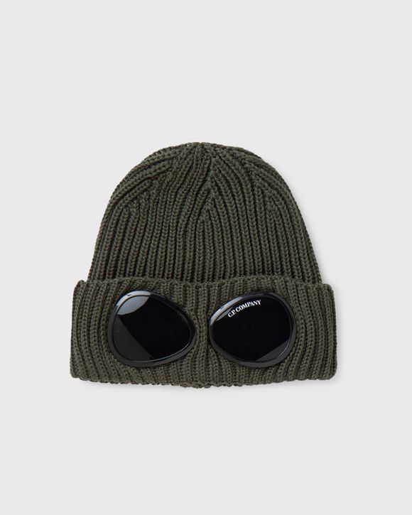 C.P. Company knitted beanie with goggle detail in khaki