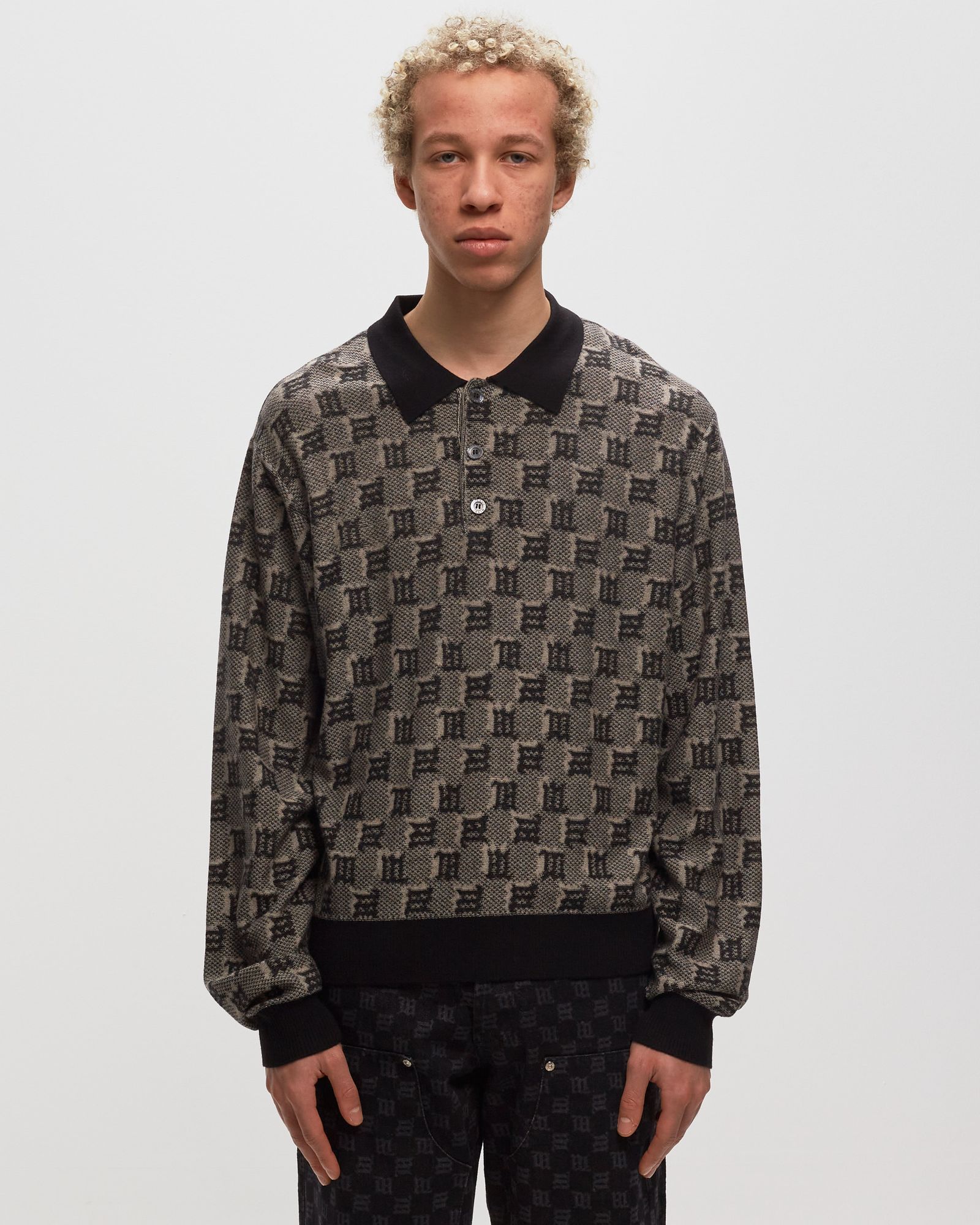 SILK WOOL KNITTED MONOGRAM POLO