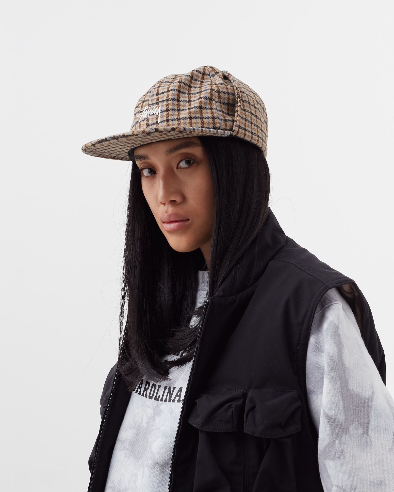Stussy Wool Plaid Flap Cap Brown | BSTN Store