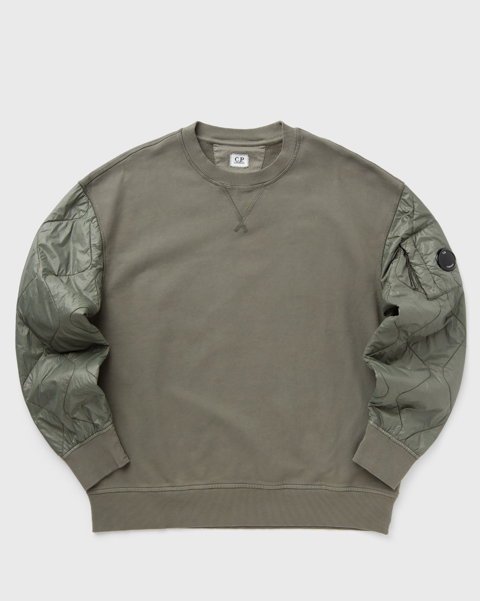 DIAGONAL RAISED FLEECE MIXED QUILTED CREW NECK SWEATSHIRT