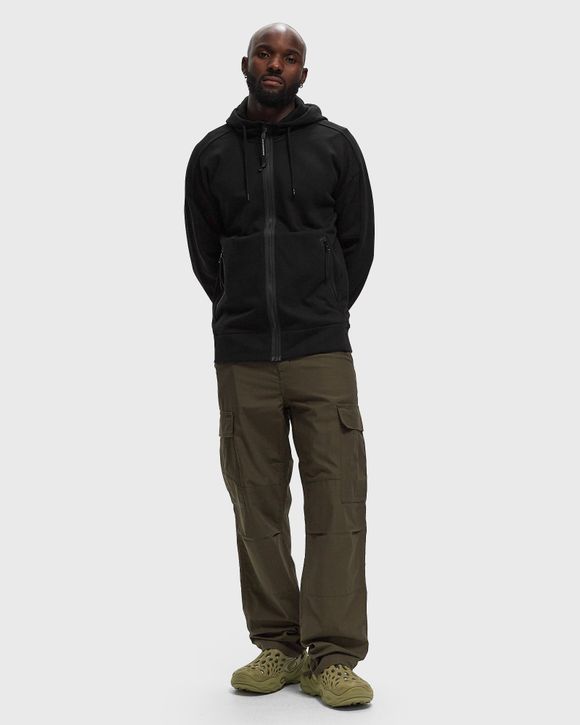 C.P. Company DIAGONAL RAISED FLEECE GOGGLE ZIPPED HOODED SWEATSHIRT Black BSTN Store