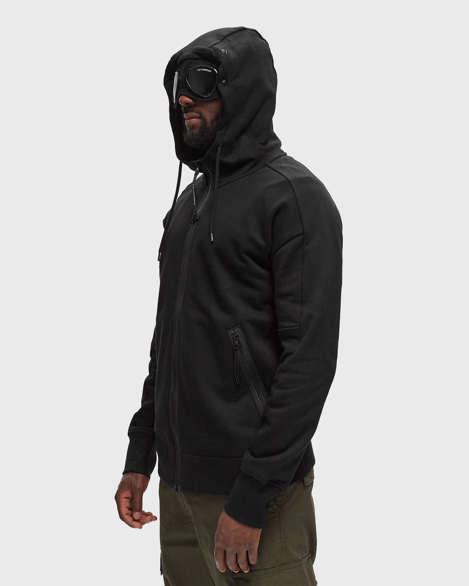 DIAGONAL RAISED FLEECE GOGGLE ZIPPED HOODED SWEATSHIRT