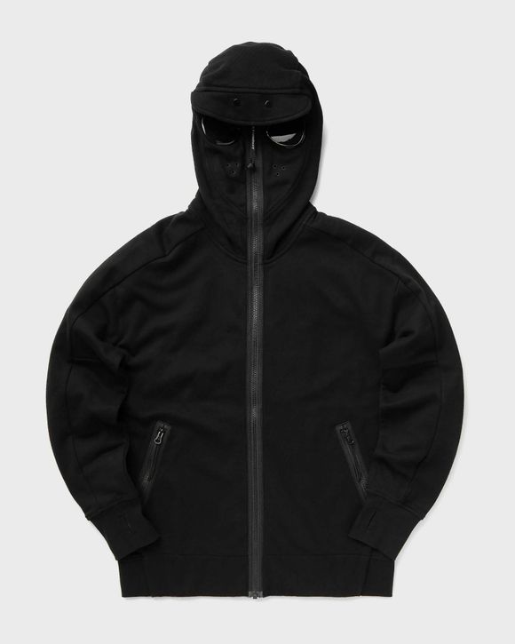 C.P. Company DIAGONAL RAISED FLEECE GOGGLE ZIPPED HOODED SWEATSHIRT Black BSTN Store