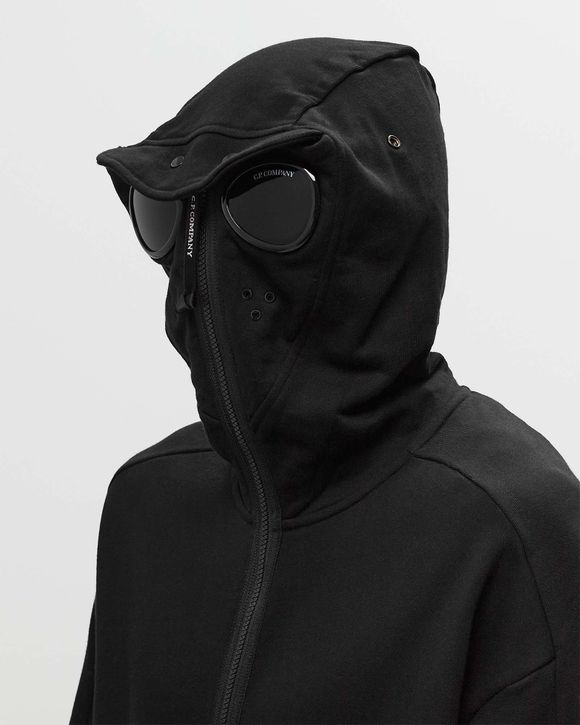 C.P. Company DIAGONAL RAISED FLEECE GOGGLE ZIPPED HOODED SWEATSHIRT Black BSTN Store