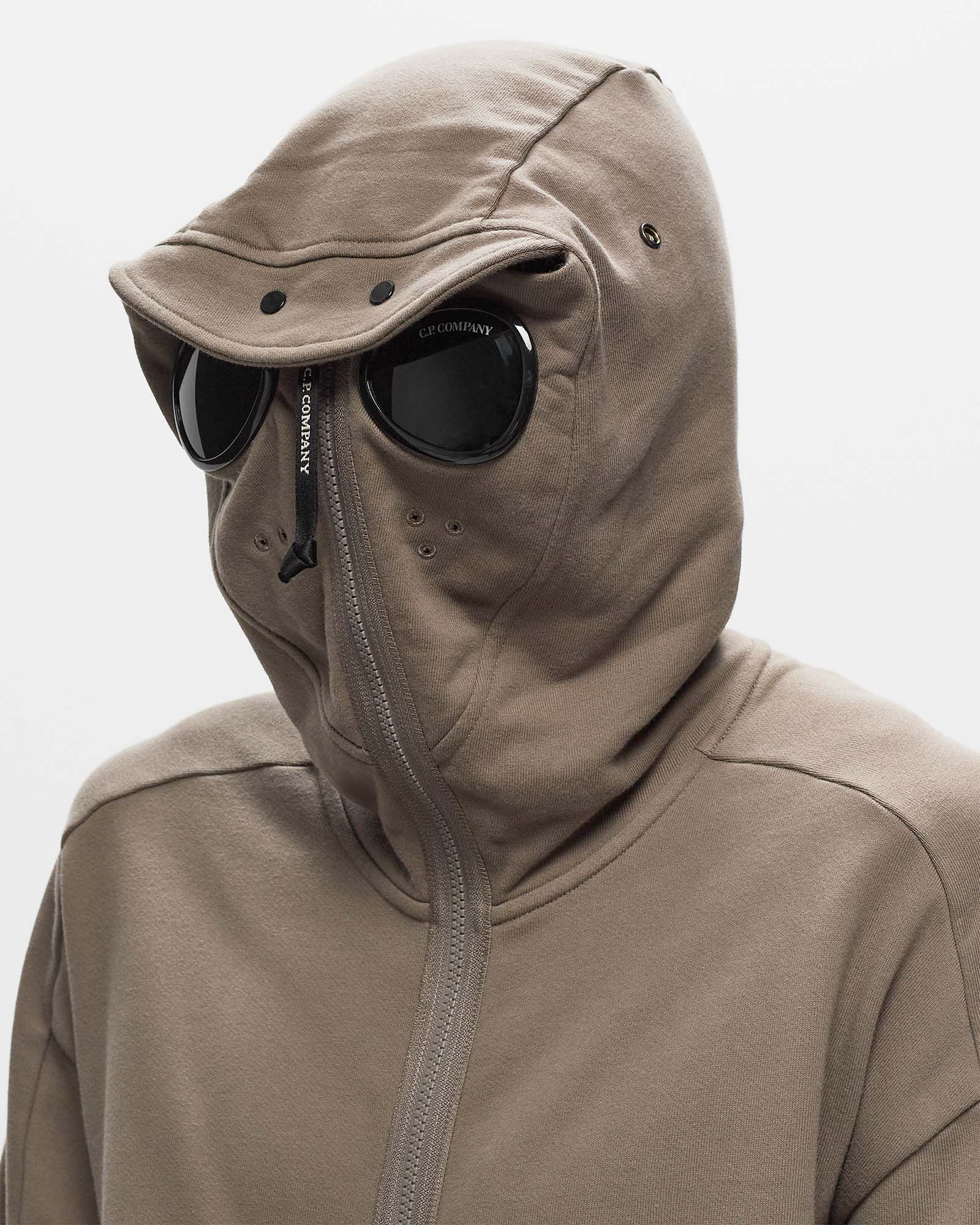 DIAGONAL RAISED FLEECE GOGGLE ZIPPED HOODED SWEATSHIRT