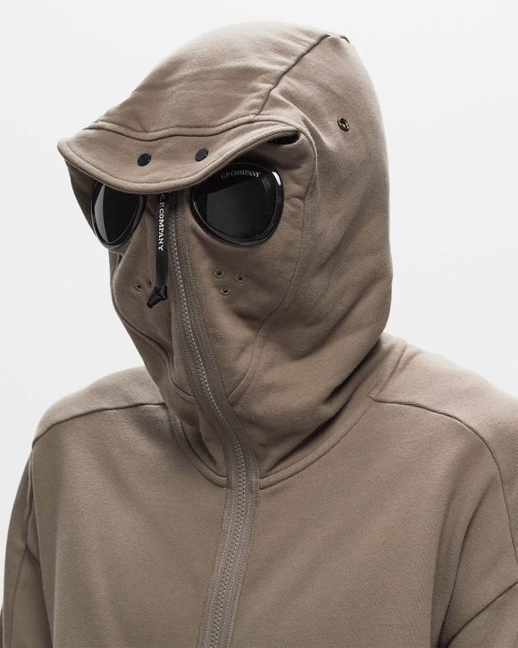 C.P. Company DIAGONAL RAISED FLEECE GOGGLE ZIPPED HOODED SWEATSHIRT Brown BSTN Store