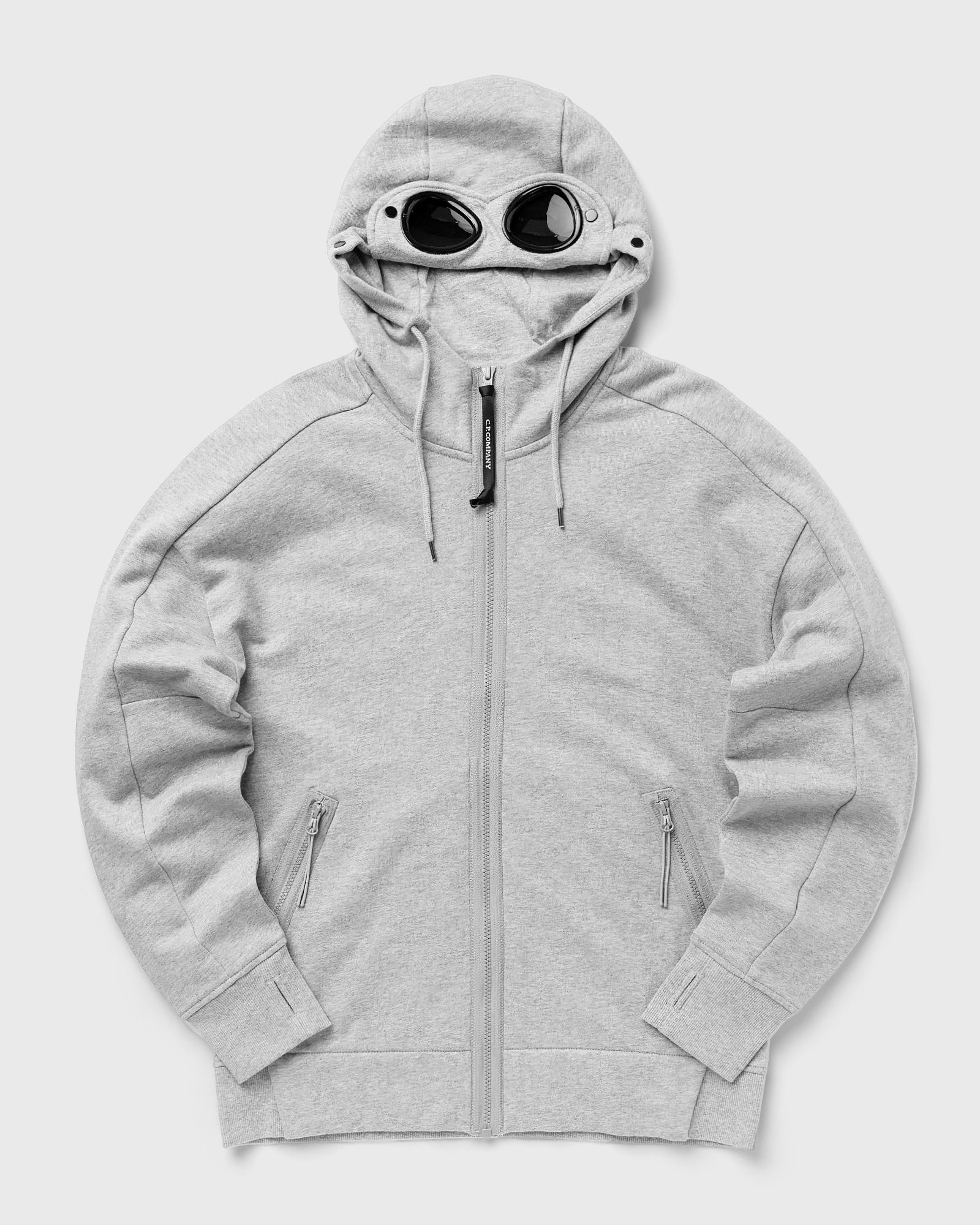 c.p. company diagonal raised fleece goggle zipped hoodie men hoodies|zippers