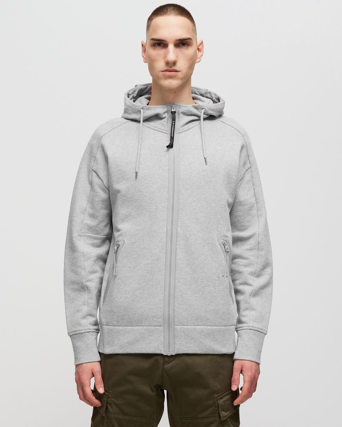 C.P. Company DIAGONAL RAISED FLEECE GOGGLE ZIPPED HOODIE Grey 