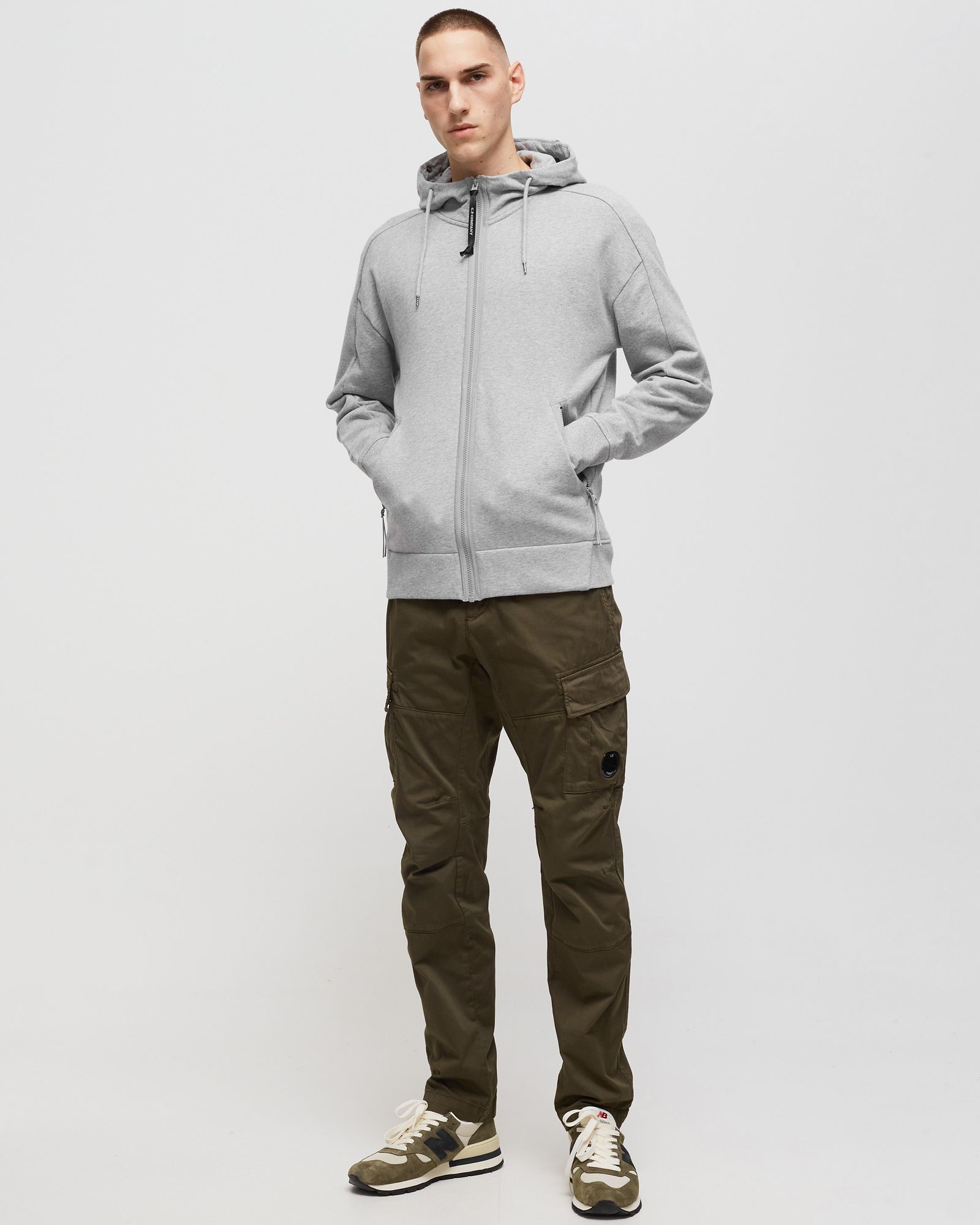 DIAGONAL RAISED FLEECE GOGGLE ZIPPED HOODIE