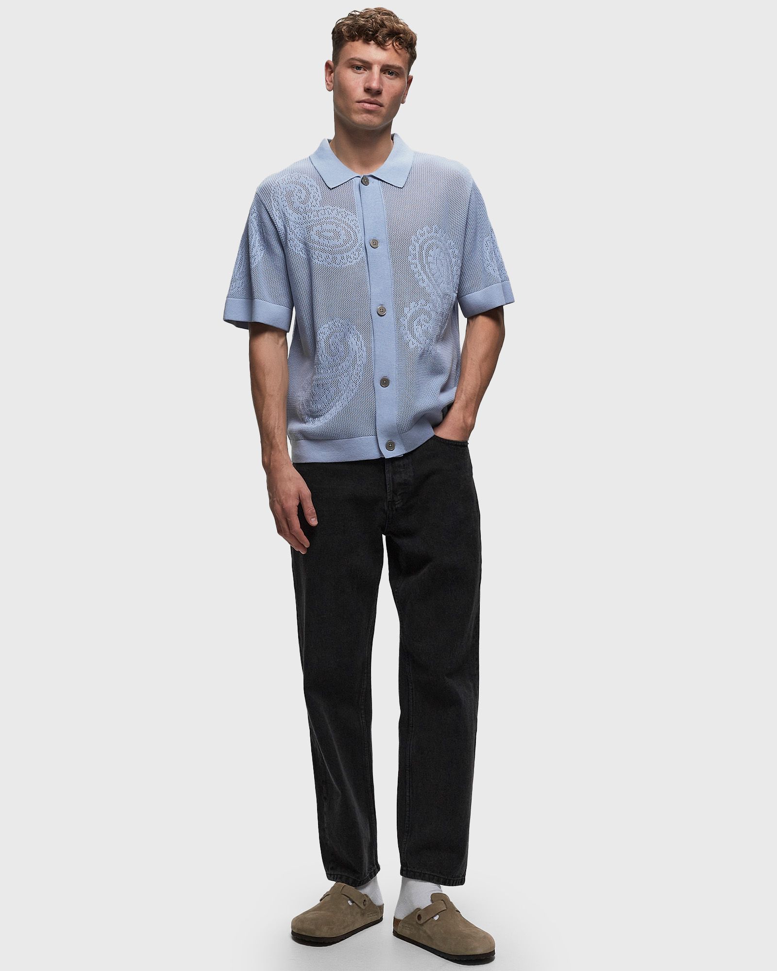 Tear drop open knit shirt