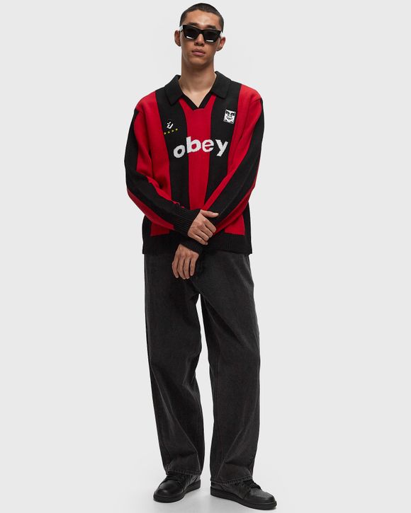ウェア obey Soccer Jersey Sweater Obey Soccer Black & Red Polo Knit Sweater | Zumiez