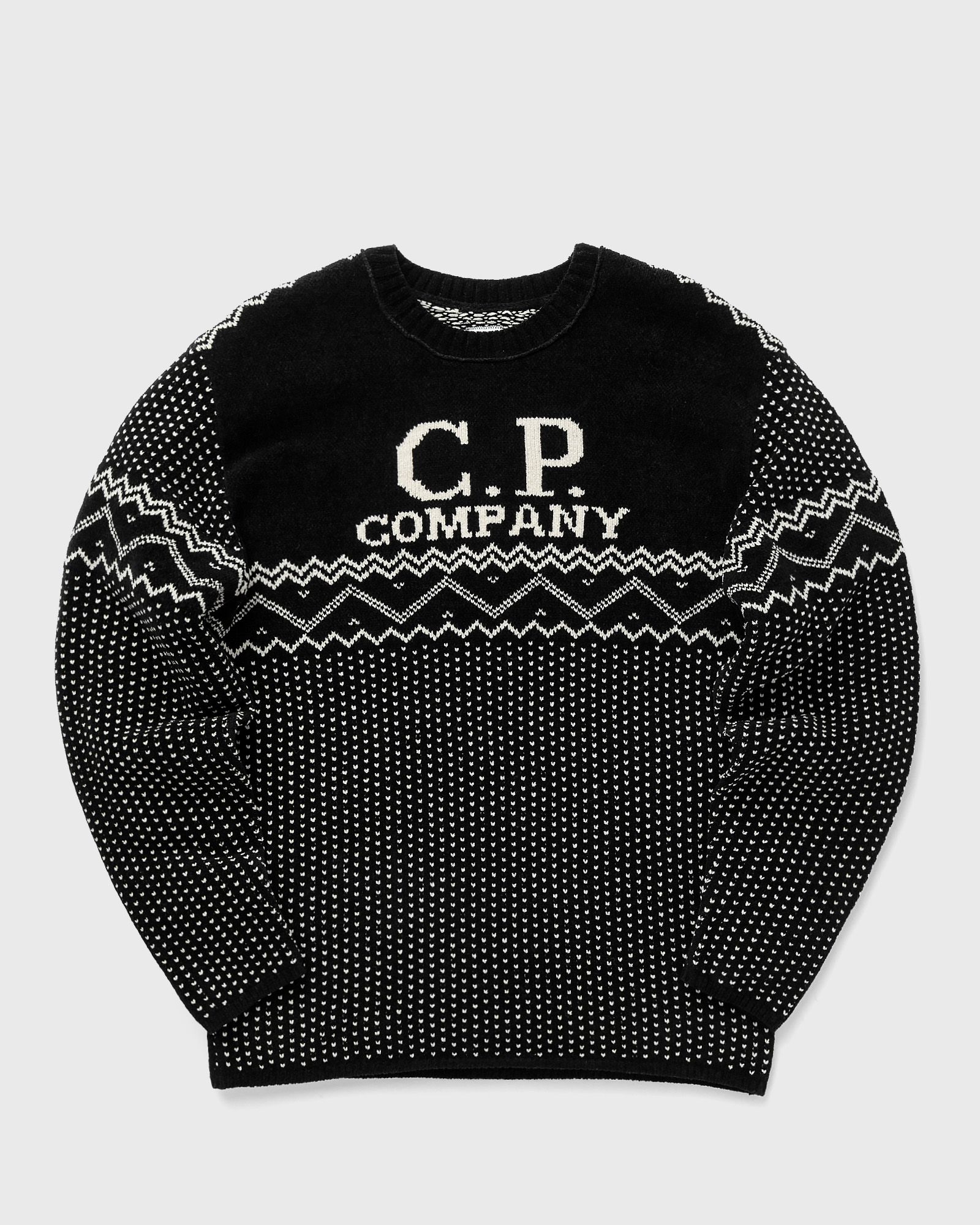 C.P. Company - chenille cotton jacquard knit men pullovers black|white in größe:l