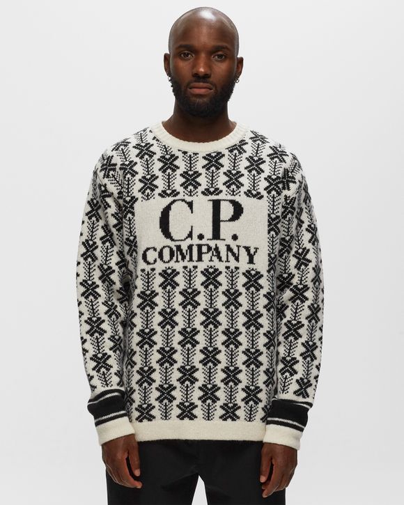 C.P. Company Wool Jacquard Logo Hooded Knit Black/White