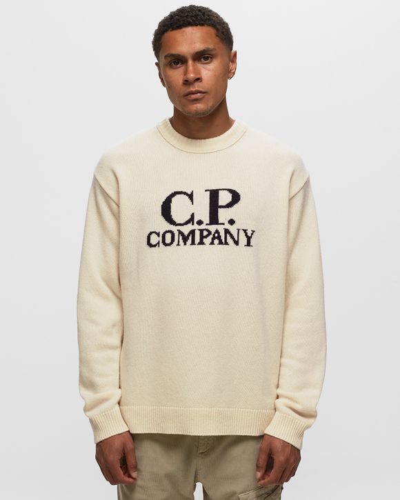 C.P. Company Wool Jacquard Logo Hooded Knit Black/White