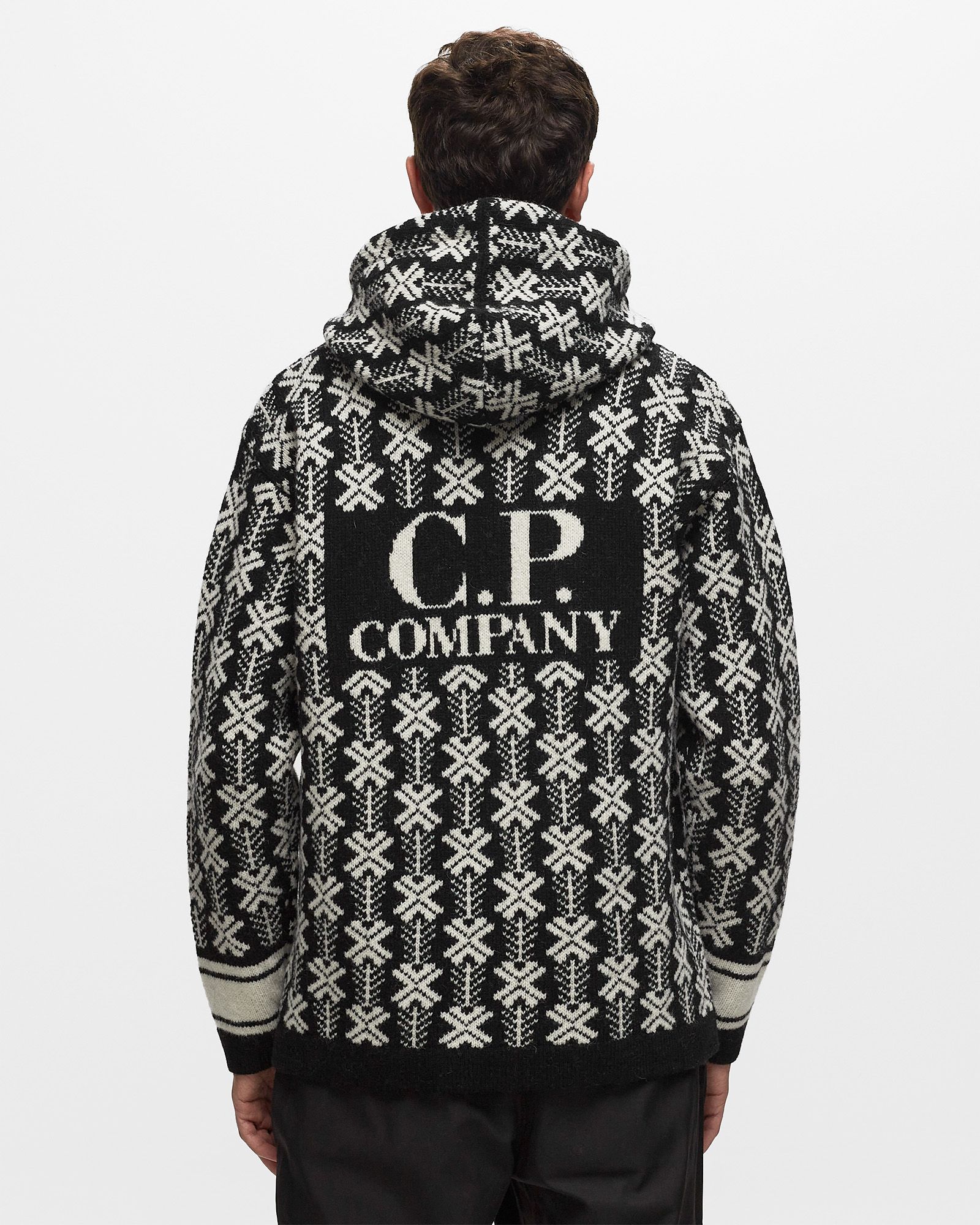 Wool Jacquard Logo Hooded Knit