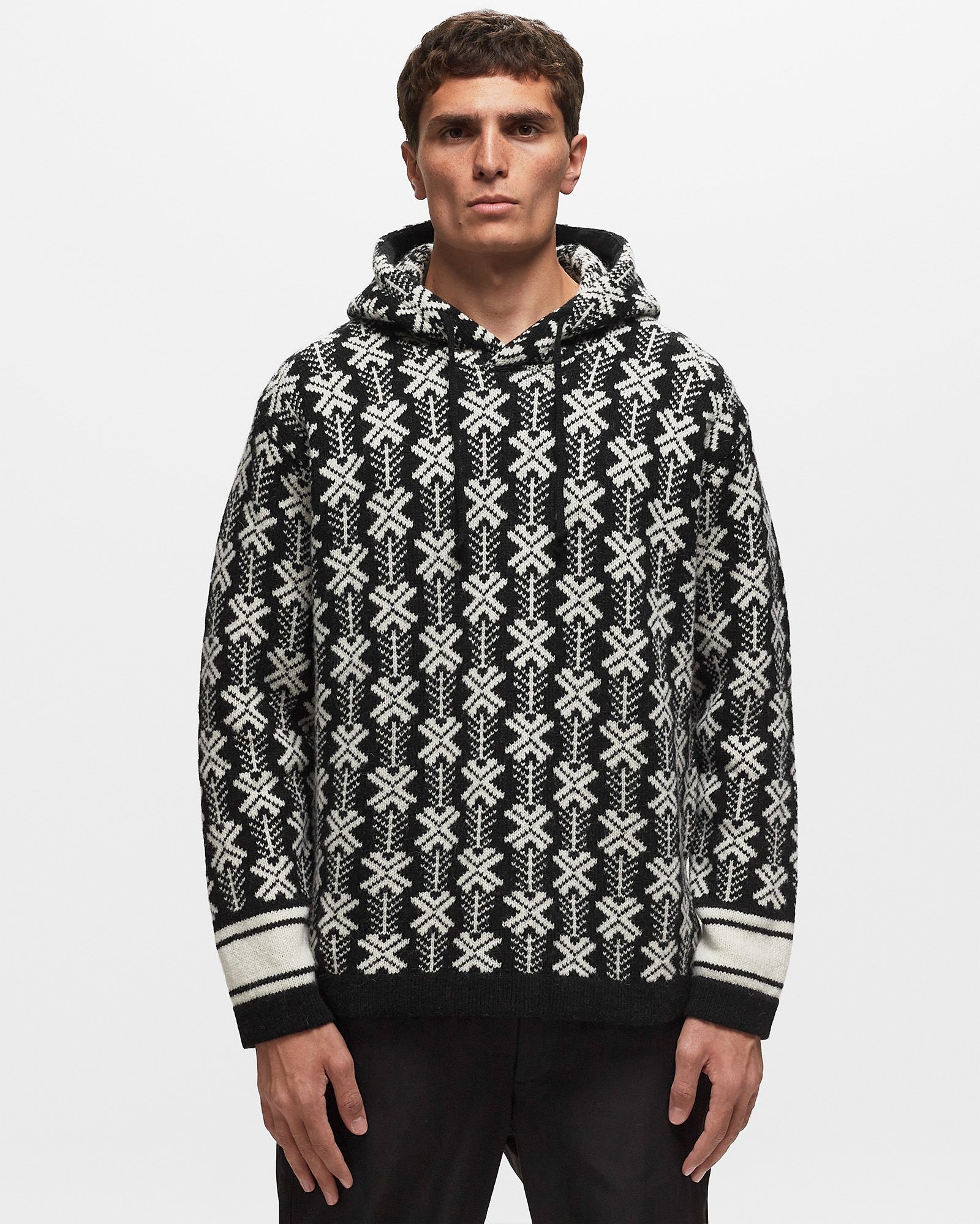Wool Jacquard Logo Hooded Knit