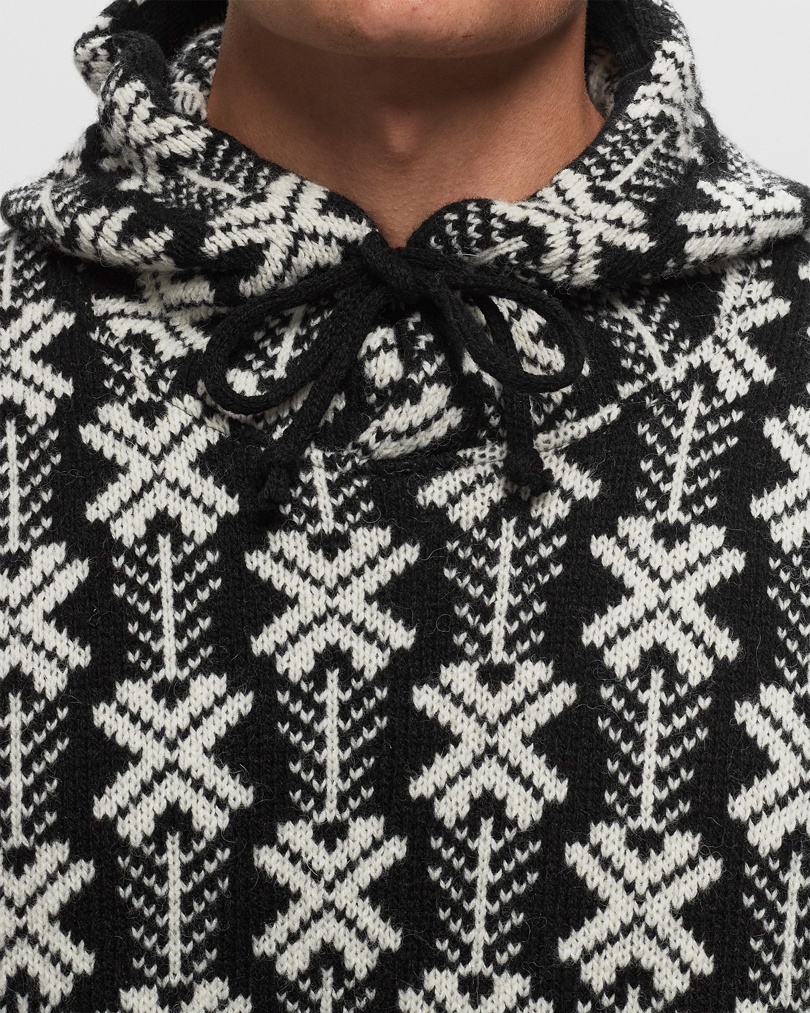 Wool Jacquard Logo Hooded Knit